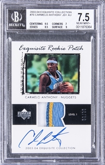 2003-04 UD "Exquisite Collection" Rookie Patch #76 Carmelo Anthony Signed Rookie Card (#69/99) – BGS NM+ 7.5/BGS 10